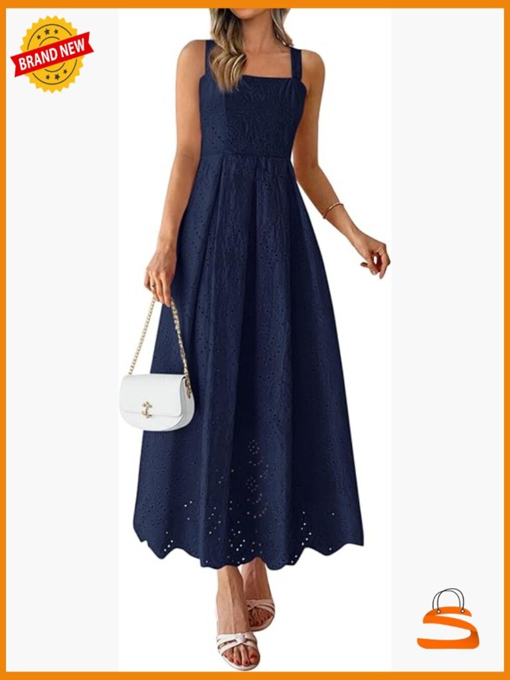 Sleeveless Maxi Summer Dress Hollow Out Eyelet Square Neck Ruffle Flowy Sundress